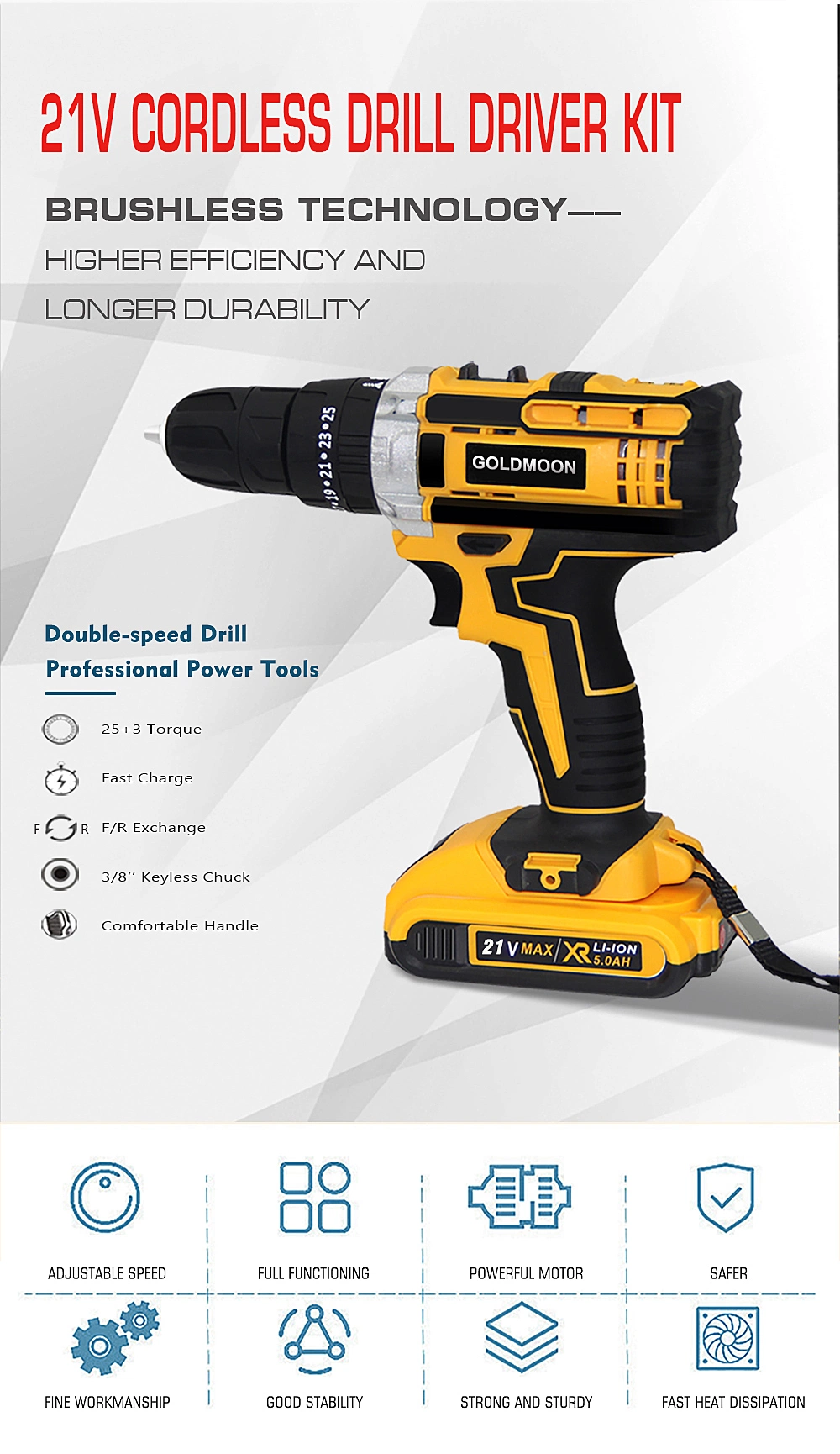 High Quality Cordless Hand Drill 1500W Pistol Drill Large Torque Impact Electric Drill Power Tool